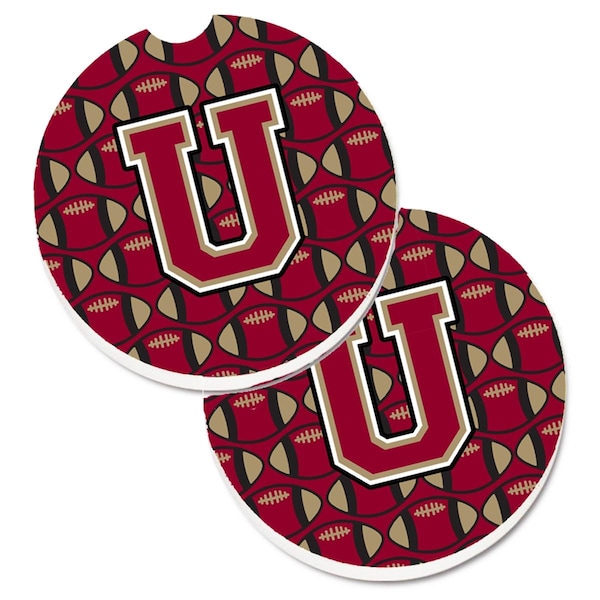 Carolines Treasures Letter U Football Garnet and Gold Set of 2 Cup Holder Car Coaster CJ1078-UCARC - main